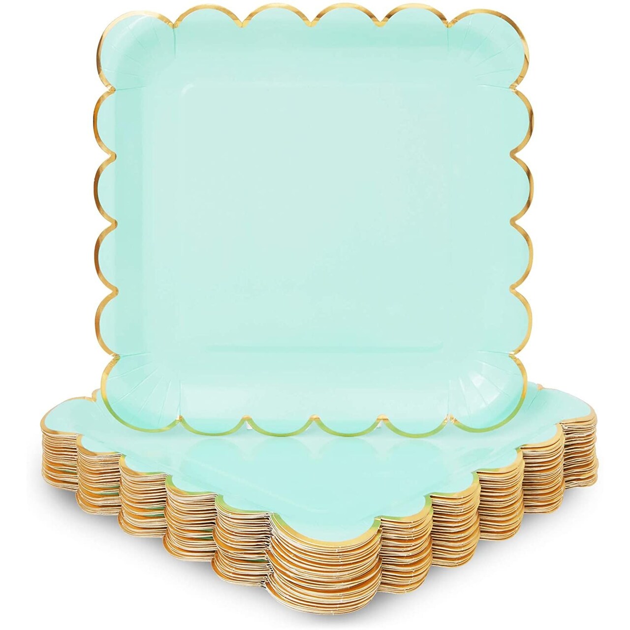 Green square top paper plates